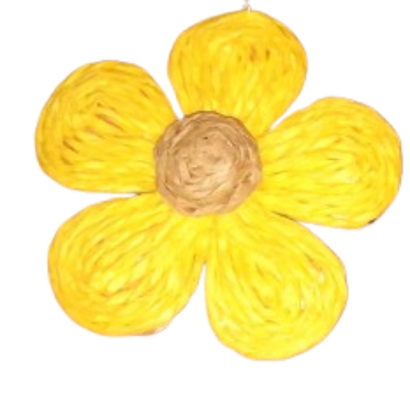 Big Tan Yellow Raffia Flowers Oversized Statement Earrings Wicker Rattan Flower - Picture 4 of 4